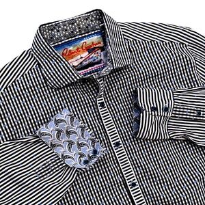 Robert Graham Striped Check Button Up Shirt Long Sleeve Classic Fit Designer L